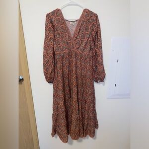 Max Studio Rust Floral Long Sleeve Dress